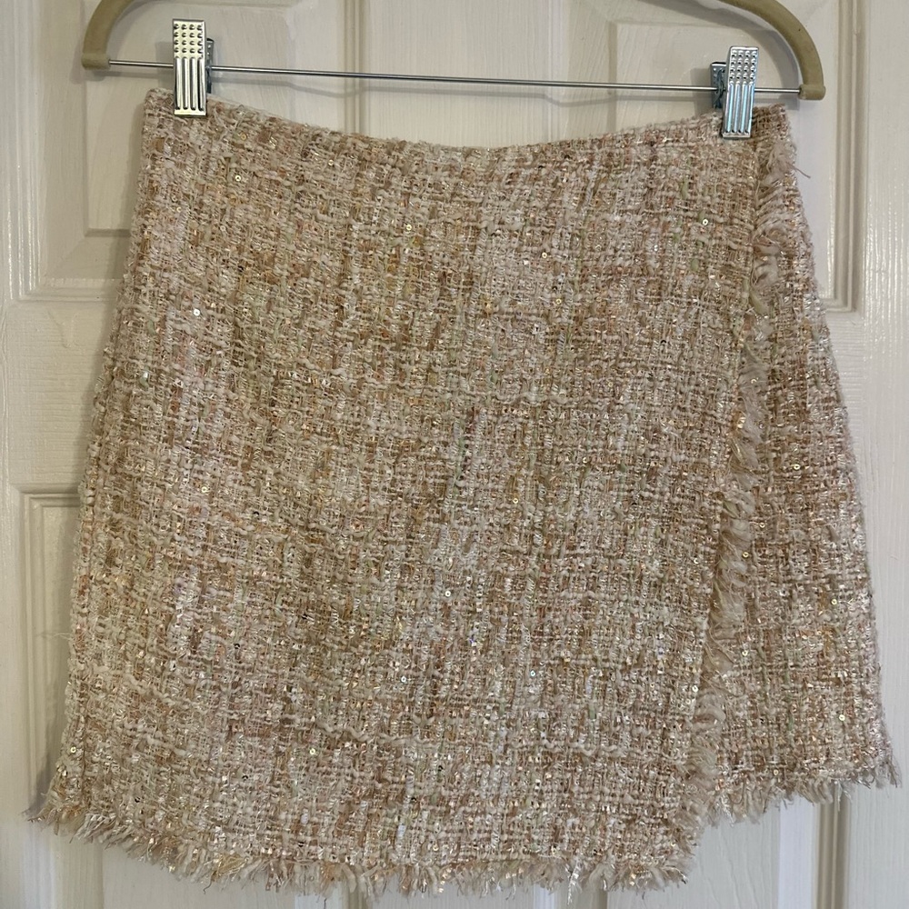 Chic Tweed Mini Skirt - Beige
